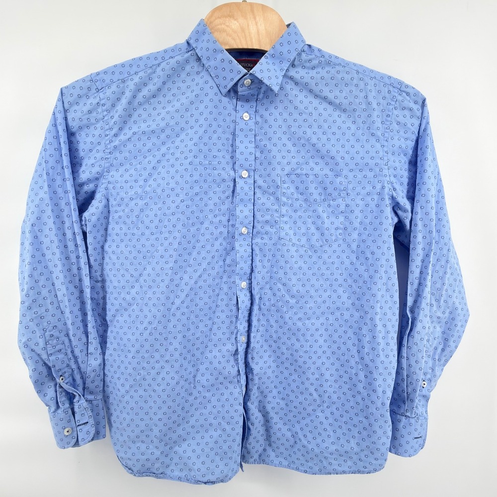 Untuckit Button Down Shirt Mens Large Blue Micro Floral Geometric Print Long Slv